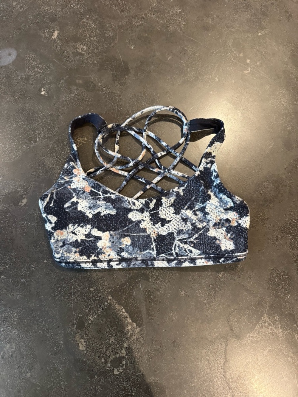 lululemon athletica navy blue white floral strappy sports bra